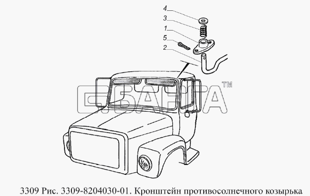 ГАЗ ГАЗ-3309 (Евро 2) Схема Кронштейн противосолнечного козырька-71